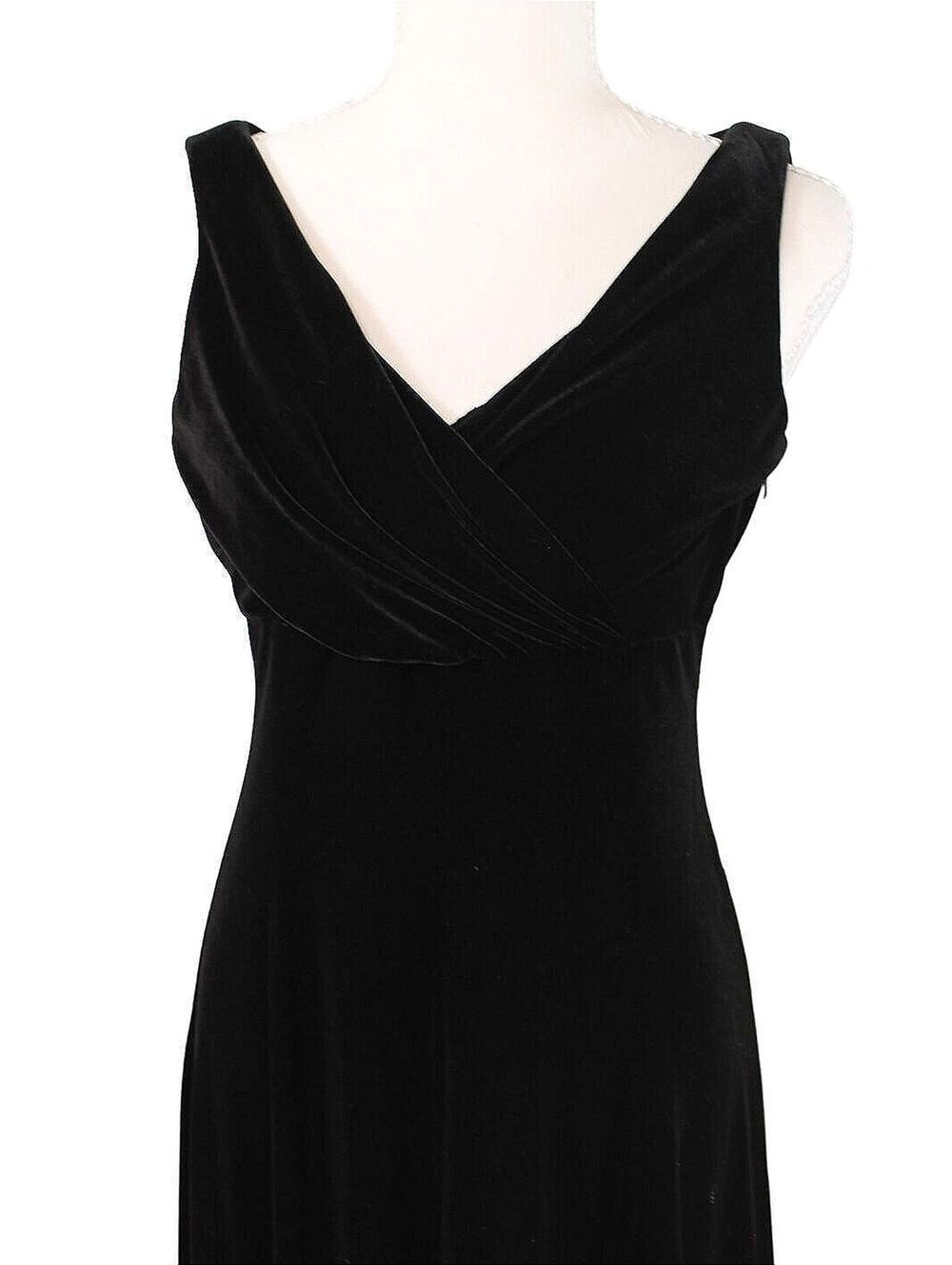 Evan-Picone Y2K Vintage Black Velvet Sleeveless Faux-Wrap Cocktail Dress Size 4